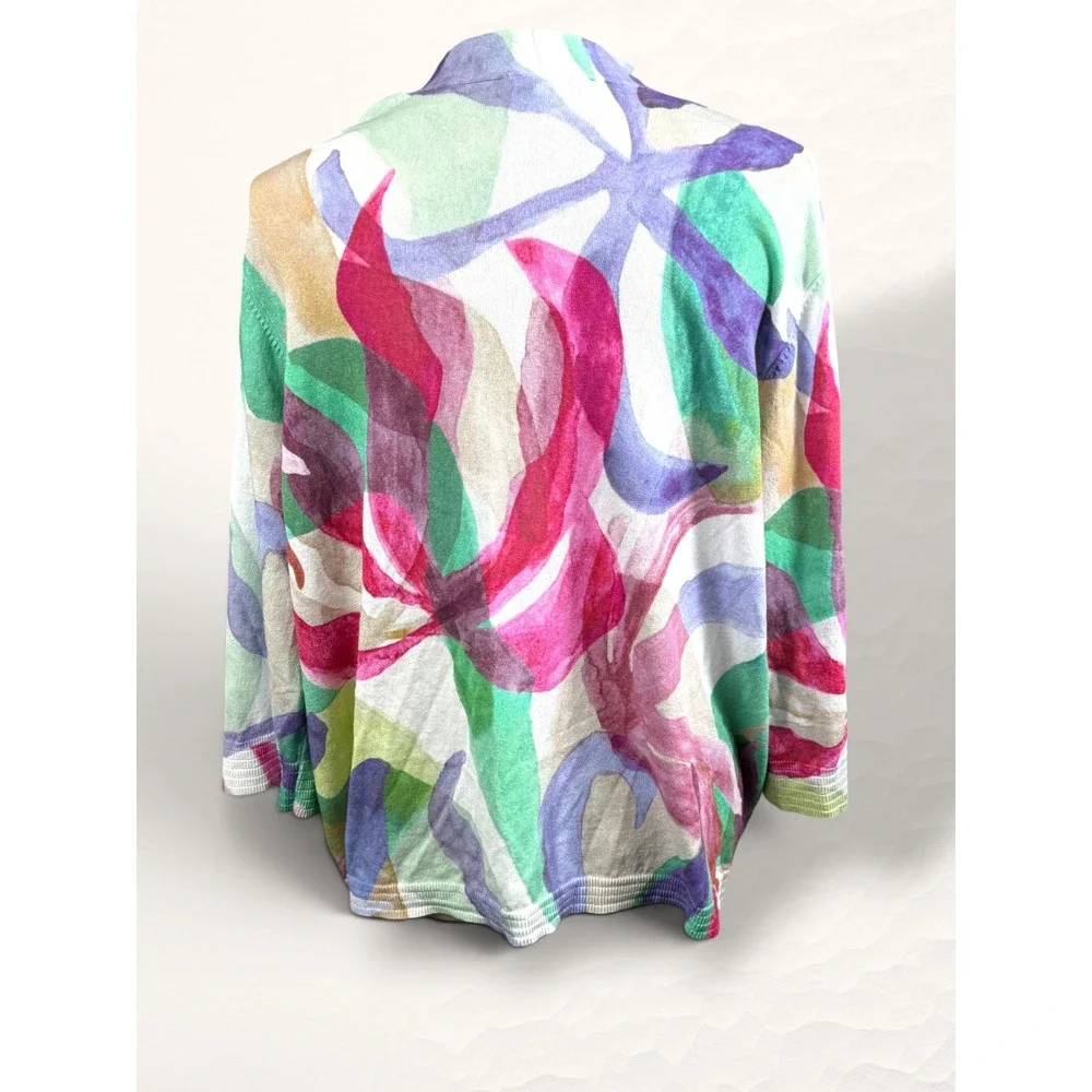 Chico's Cardigan Women‎ XXL (Measures XL) Multicolor Floral Abstract Open Front